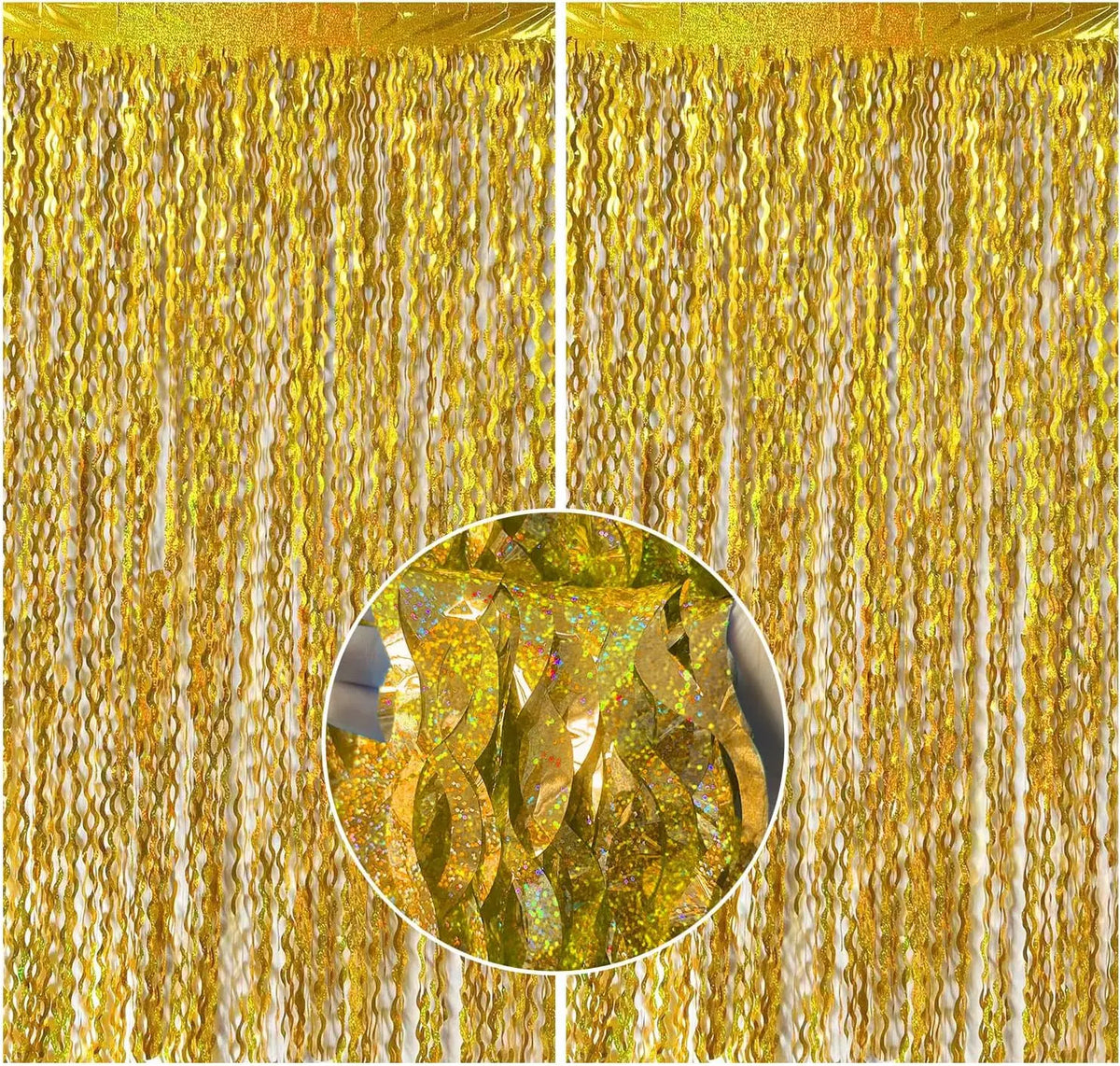 Goldrosa Glitzerfransen-Hintergrundvorhänge mit kreisförmiger Ansicht des schimmernden Materials