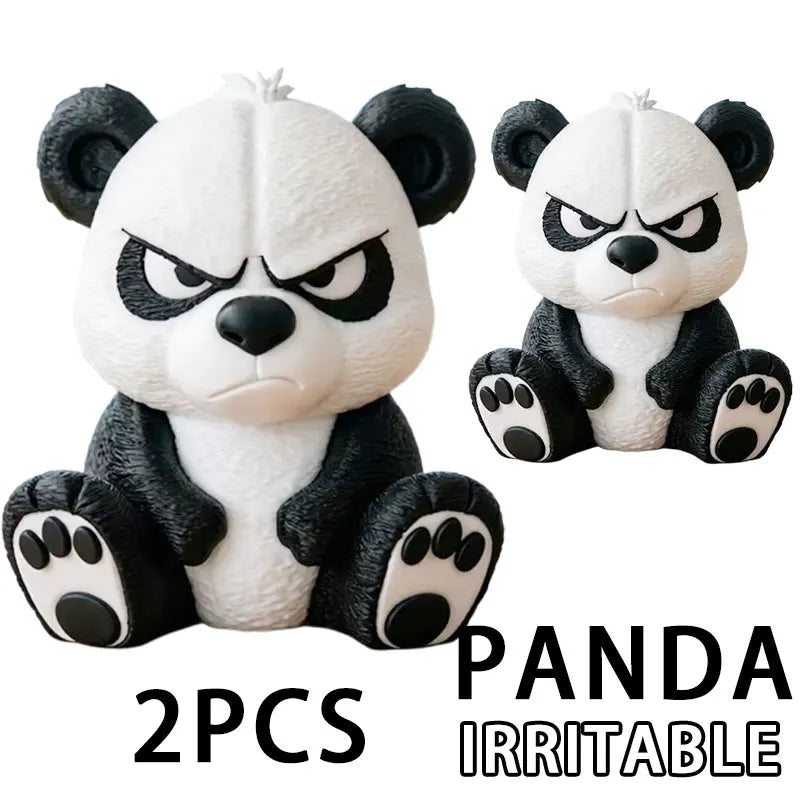 Two cute angry panda figurines for car dashboard and home decor