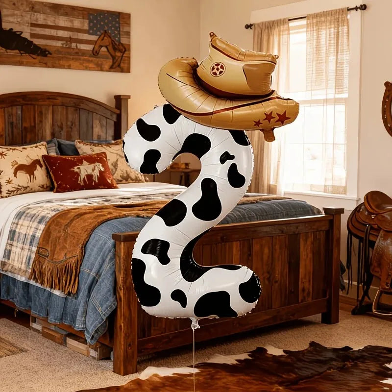 40-Inch Cowboy Cow Number Foil Balloon Set