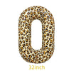 A large, oval number zero balloon covered in a leopard print pattern.