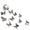 A collection of twelve mirror effect butterfly wall stickers in various shades of gray and black.