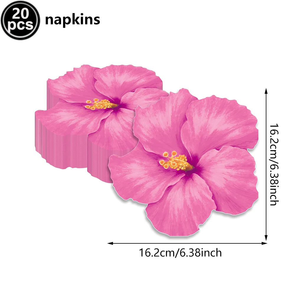 A pink hibiscus flower used as a decorative napkin in a set of 20 napkins.