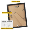 A wooden photo canvas poster with a black frame showing examples of vertical and horizontal hooks for hanging