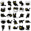 A collection of black cat stickers featuring various poses and expressions.