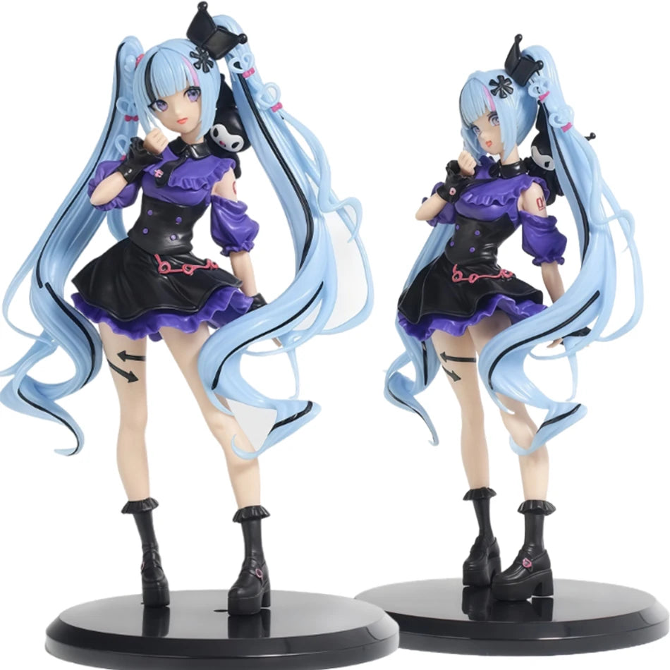A detailed figure of a Gothic Lolita Miku action fairy doll with light blue hair and purple outfit.