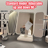 A standard adjustable makeup mirror with a storage tray and multiple mirror options is displayed on a table.