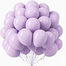 A bunch of light purple pastel latex balloons tied together for party decorations