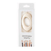 A gold oval number candle for birthday cakes and party decor inside a white cardboard packaging.