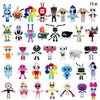 A collection of 38 plush toys and stuffed animals featuring various characters and designs.