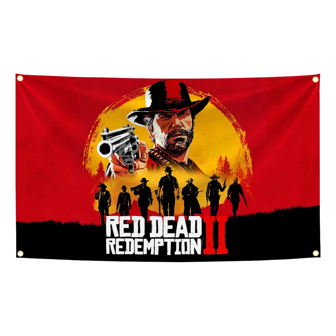 A banner featuring a stylized depiction of a cowboy with a mustache and hat, surrounded by silhouettes of figures, set agains