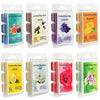 A collection of scented wax melts in various scents like Fig, Vanilla, Lavender, Bergamot, Lemon, Jasmine, and Rose.