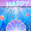 A vibrant underwater scene featuring colorful fish and plants for a baby shower photo backdrop.