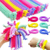 A colorful set of funny stretch sensory fidget toys shaped like horses, including pink, purple, yellow, and green.