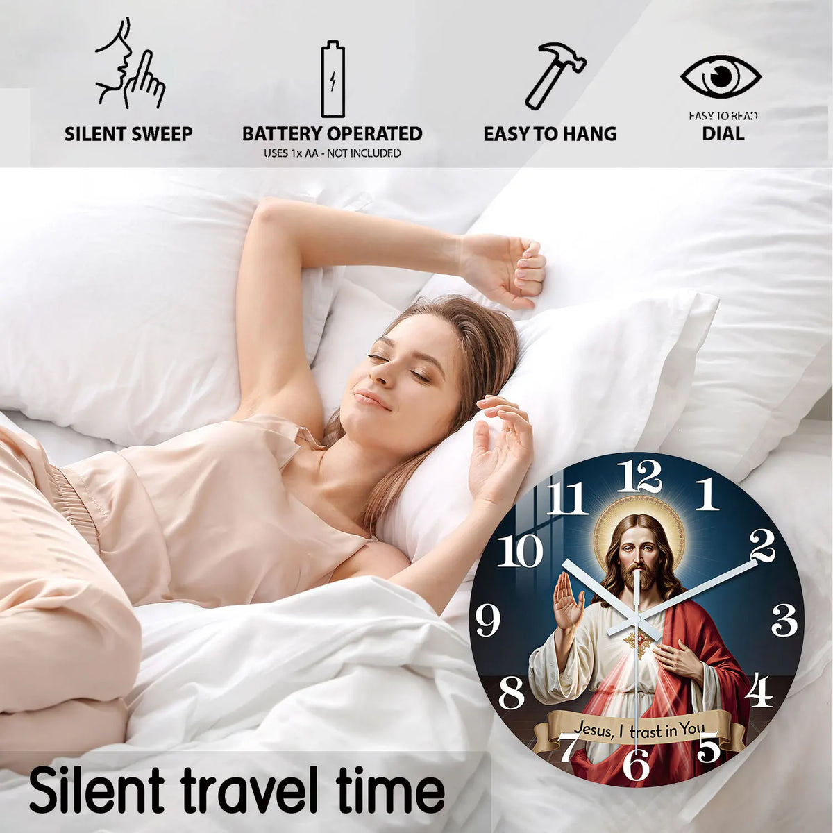 Sacred Heart Wooden Wall Clock with Silent Quartz Movement