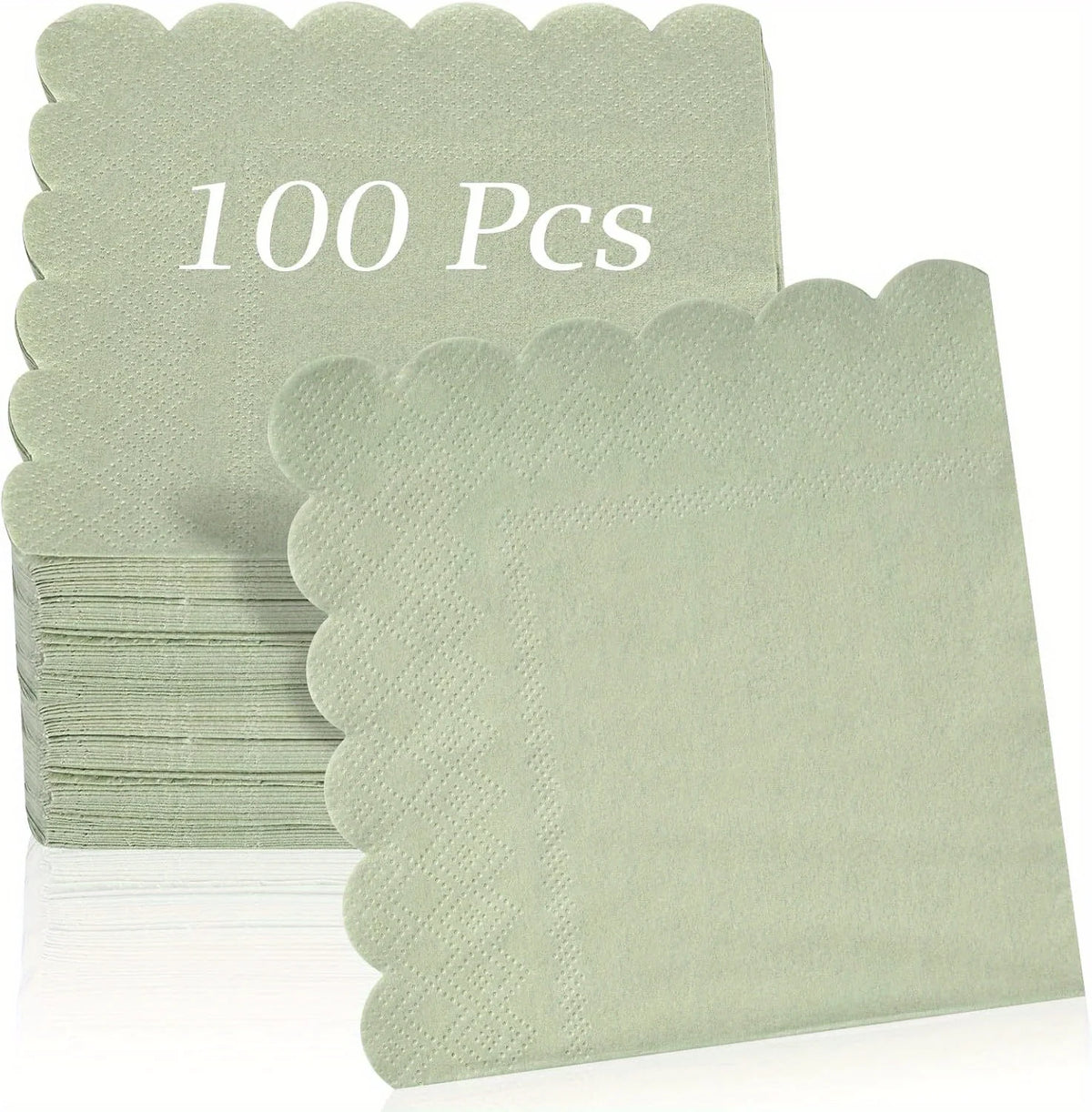 Scalloped Cocktail Napkins, 2-Ply Premium Disposable Paper Napkins (100 Pack)