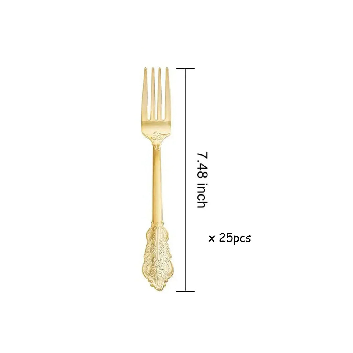 A set of elegant white and gold disposable dinnerware with cutlery, including forks.