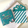 A set of three cartoon Christmas thank you cards featuring festive designs and striped patterns.