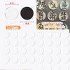 A set of 50 blank white circular magnets and several decorative round magnets for DIY custom fridge magnets.