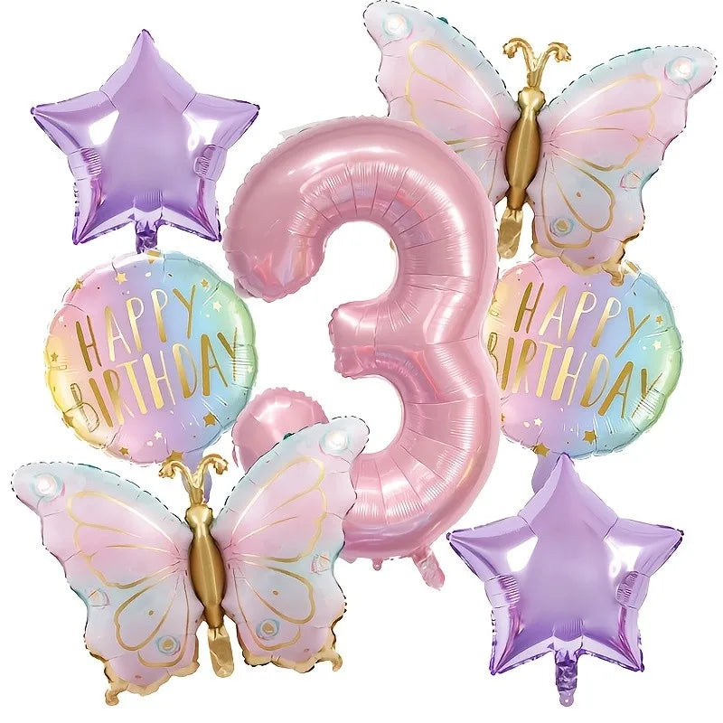 Pink Butterfly & Number Balloon Combo Set