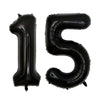 A set of two black foil balloons shaped like the numbers 1 and 5.