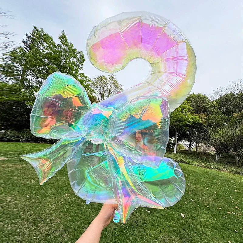 Iridescent Number Balloon Kit with Bowknot Accent