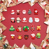 Assorted Christmas resin fridge magnets featuring Santa, snowman, and tree designs on a red background.