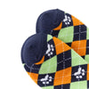 A pair of novelty crew socks featuring a plaid pattern with white skull and alien prints.