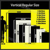 Diagram showing various vertical regular sizes for a banner, ranging from 50 cm to 150 cm.
