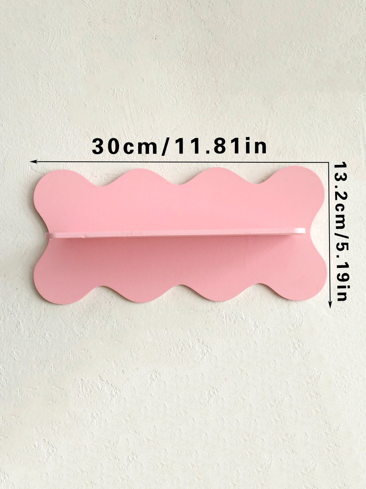 A pink cherry-shaped wooden wall shelf measuring 30cm or 11.81in.