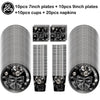 A set of disposable party tableware including 10 plates, 10 cups, and napkins with decorative bows.