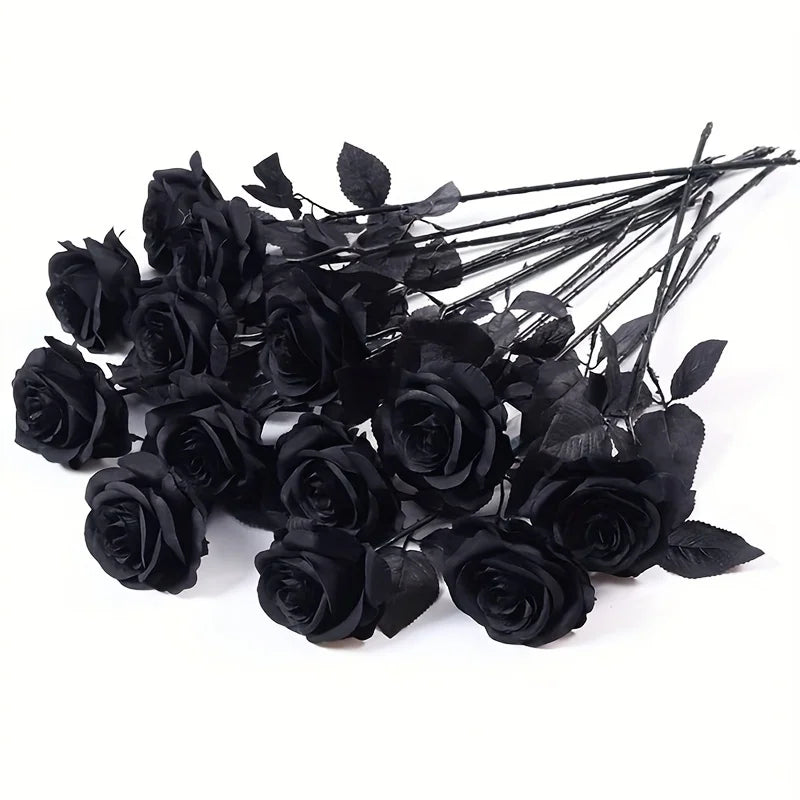 Artificial Black Roses with Long Stems for Gothic Home Decor