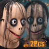 Two full face horror masks resembling creepy clowns with exaggerated features and dark makeup