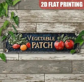 Vintage retro metal street sign featuring a vegetable patch design for wall decor
