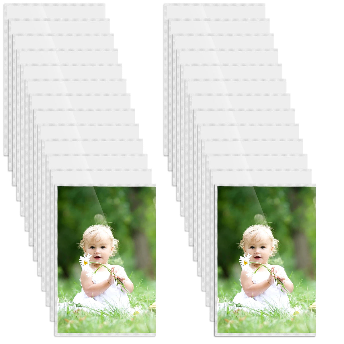 A set of magnetic picture frames featuring a young child outdoors in a grassy field.