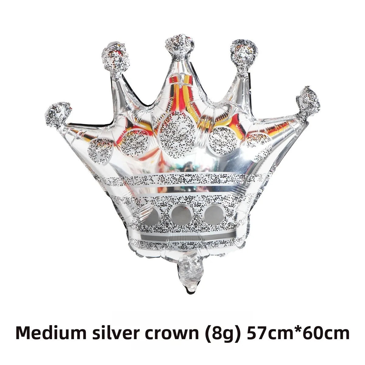 Medium silver crown made of glittery material used for birthday and party decor
