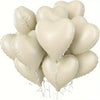 A cluster of ten light beige heart-shaped foil balloons tied together with strings.
