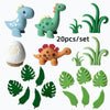 Un juego de 20 toppers de pastel de dinosaurios verdes y azules.