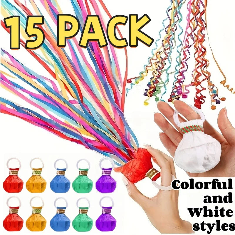 Buntige und weiße 15er-Pack handgefertigter Konfetti-Popper-Streamer in verschiedenen Farben