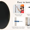Instructions show how to easily install a large round vanity mirror with a matte metal frame.