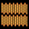 A display of numerous glowing orange LED foam glow sticks arranged in vertical rows.