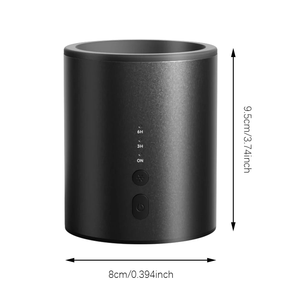 A black electric candle warmer lamp with a digital timer display and power switch.