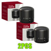 Two black mini wine stoppers in red and white boxes are shown, with one stopper displayed separately.