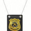 Collar con colgante negro de placa de oficial de policía dorada con diseño de estrella.