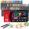 A set of 72 acrylic brush markers in various colors and tips for art and craft projects