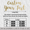 A graphic showing size options for custom text, including S, M, and L sizes with corresponding height measurements in centime