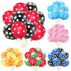 Una colección de 20 globos de látex a rayas en rojo, negro y azul para decoración de fiestas.