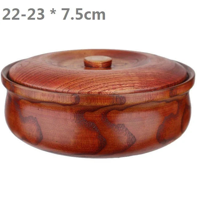 Natural Solid Wood Serving Bowl with Lid