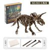 A detailed model of a Triceratops skeleton fossil excavation kit with wooden components and tools.