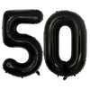 A set of two giant black foil balloons shaped like the number 50
