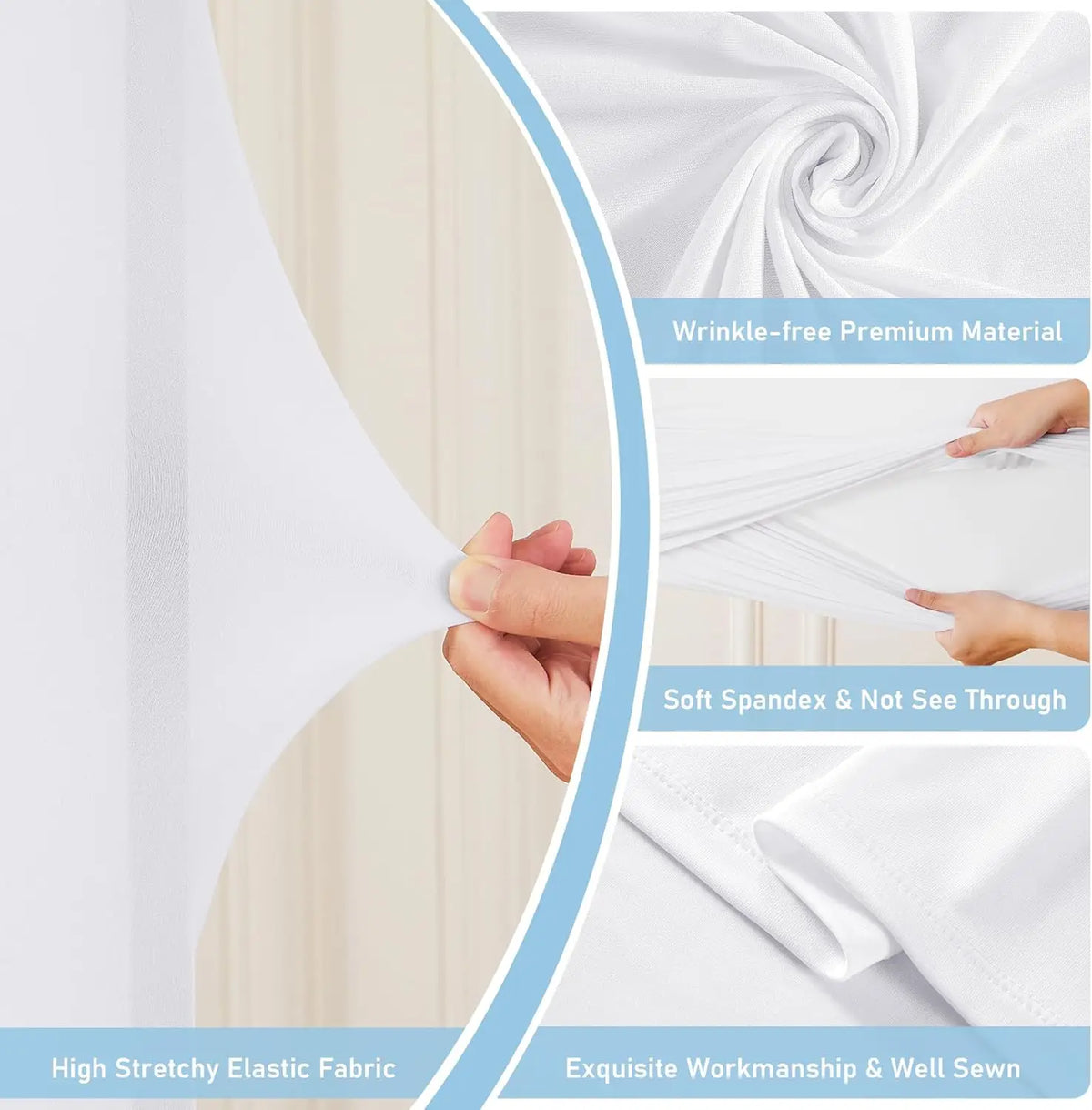 Primer plano de un tejido blanco elástico que demuestra calidad sin arrugas y textura suave de spandex.